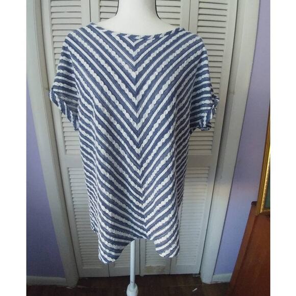 Emma James XXL Geometric Blouse Blue Reef Stripe Short Sleeve - Picture 1 of 7